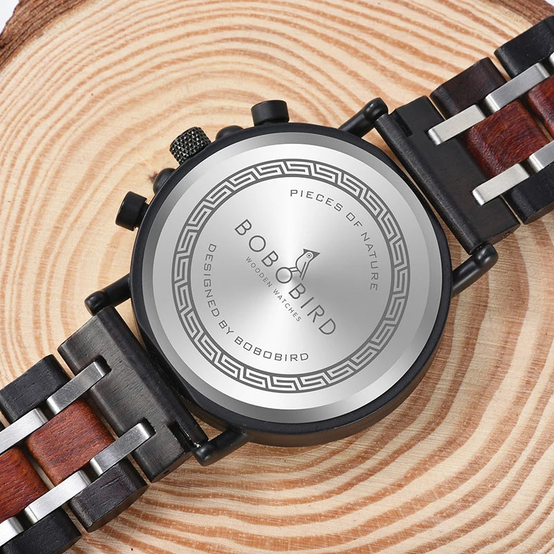 Montre À Quartz Hommes BOBO BIRD En Bois Militaire En Acier Inoxydable