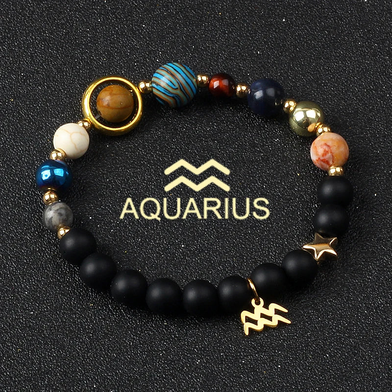 Bracelets en pierre naturelle , système solaire, lecture de tiques Galaxy, planètes, 12 constellations