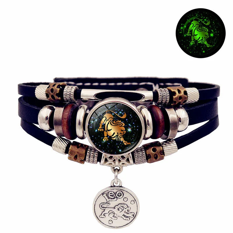 Bracelet en cuir tressé vintage pour hommes et femmes,12 constellations