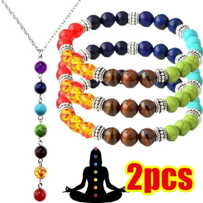 Collier pendentif en perles de yoga pour hommes et femmes, 7 chakras Reiki