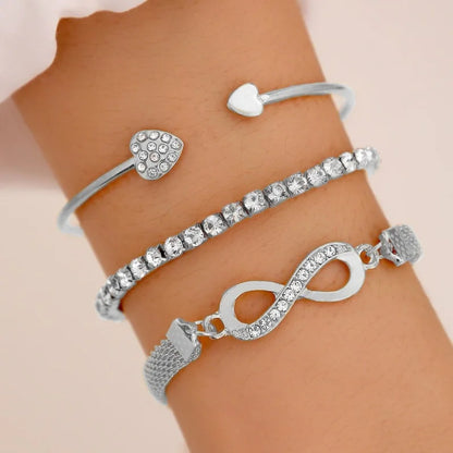 Ensemble de 3 Bracelets Vintage en Argent avec Strass pour Femme