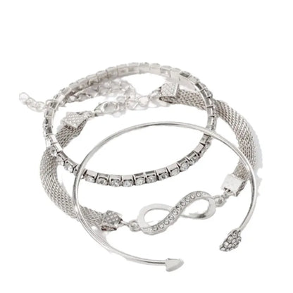 Ensemble de 3 Bracelets Vintage en Argent avec Strass pour Femme