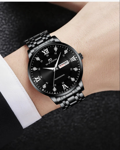 Montre-bracelet en acier inoxydable style affaire pour homme