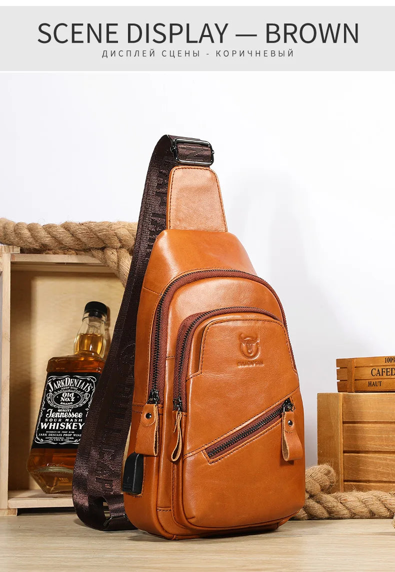 Sac de Poitrine en Cuir pour Homme, BULLCAPTAIN