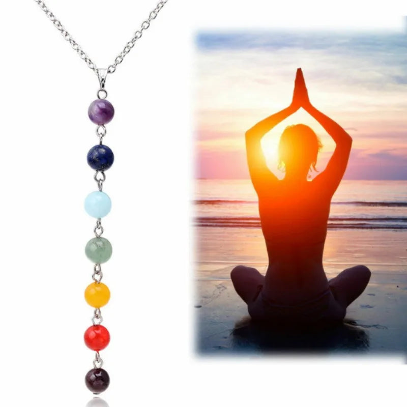 Collier pendentif en perles de yoga pour hommes et femmes, 7 chakras Reiki