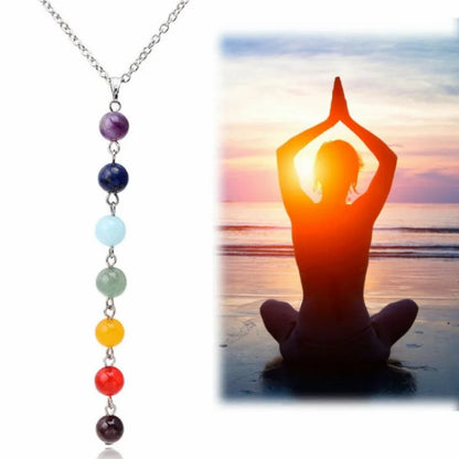 Collier pendentif en perles de yoga pour hommes et femmes, 7 chakras Reiki