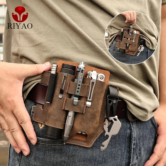 Gaine multi-outils pour ceinture avec structure, cuir véritable RIYAO