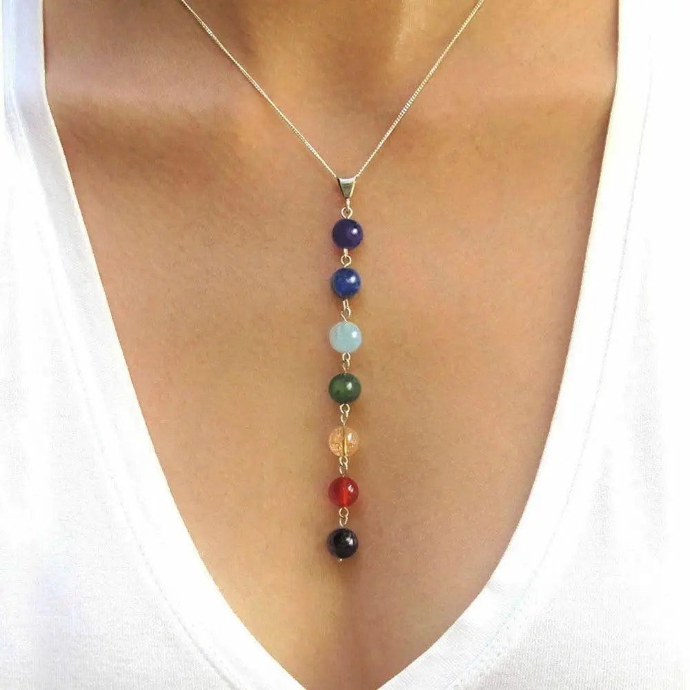 Collier pendentif en perles de yoga pour hommes et femmes, 7 chakras Reiki