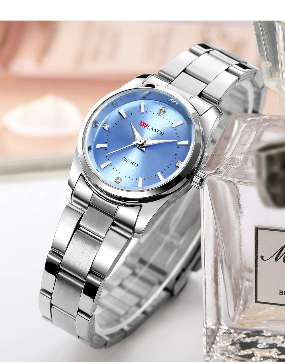 Montre de Luxe en Acier Inoxydable avec Strass pour Femme