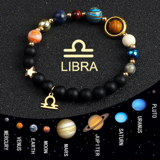 Bracelets en pierre naturelle , système solaire, lecture de tiques Galaxy, planètes, 12 constellations