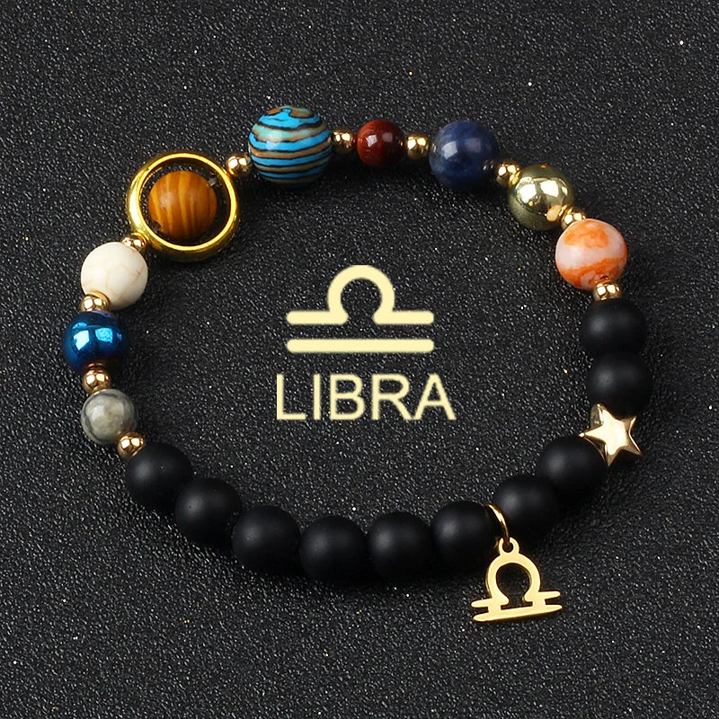 Bracelets en pierre naturelle , système solaire, lecture de tiques Galaxy, planètes, 12 constellations