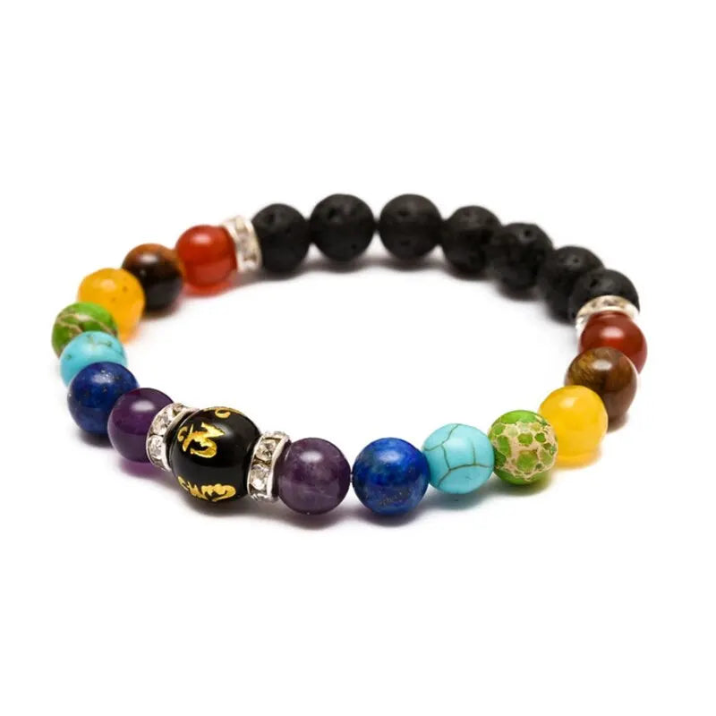 Bracelet 7 chakras avec carte de signification pour hommes et femmes