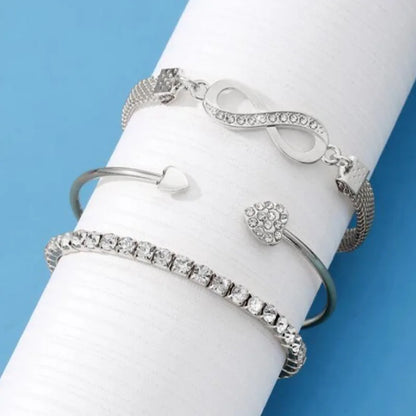 Ensemble de 3 Bracelets Vintage en Argent avec Strass pour Femme