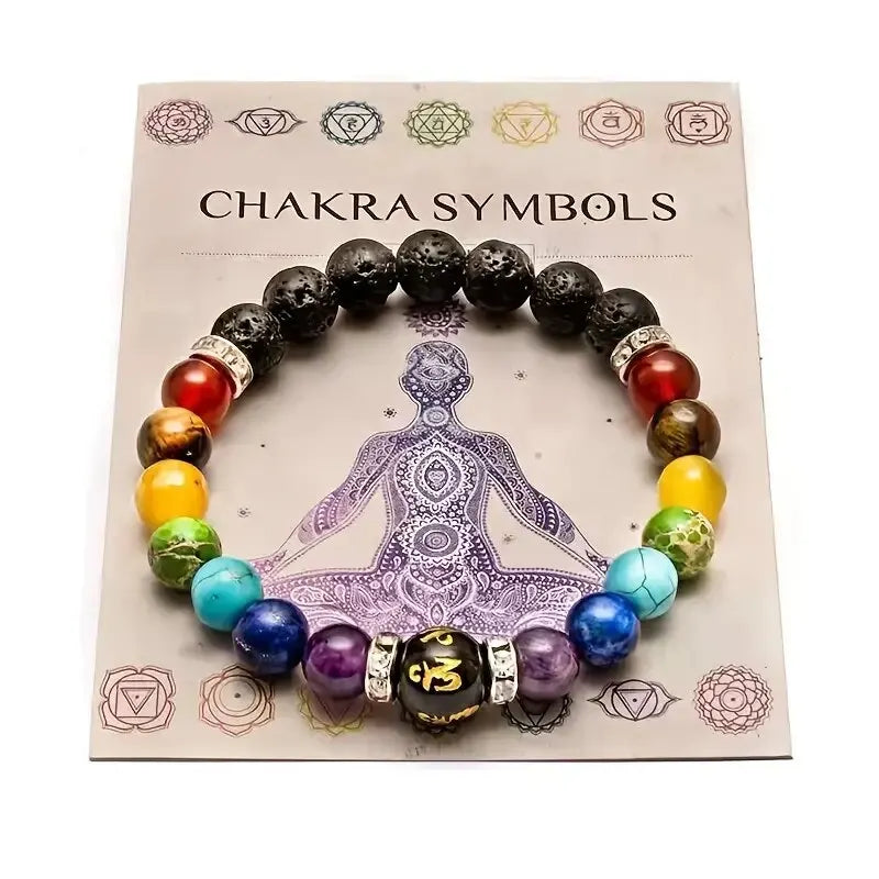 Bracelet 7 chakras avec carte de signification pour hommes et femmes