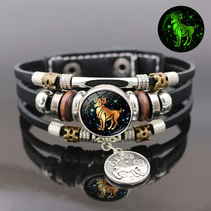 Bracelet en cuir tressé vintage pour hommes et femmes,12 constellations