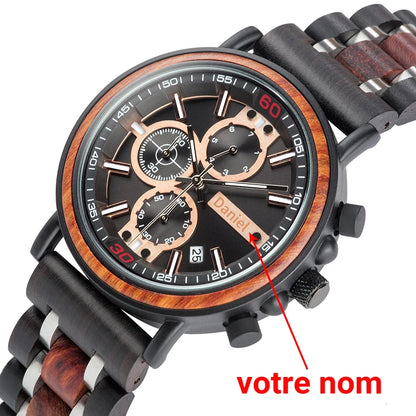 Montre À Quartz Hommes BOBO BIRD En Bois Militaire En Acier Inoxydable