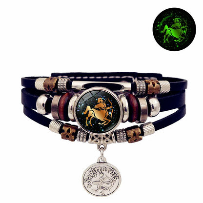 Bracelet en cuir tressé vintage pour hommes et femmes,12 constellations