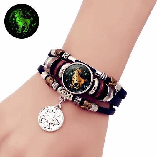 Bracelet en cuir tressé vintage pour hommes et femmes,12 constellations