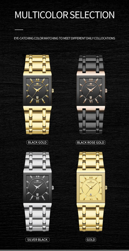 Montre de Luxe Rectangulaire en Acier Inoxydable pour Homme