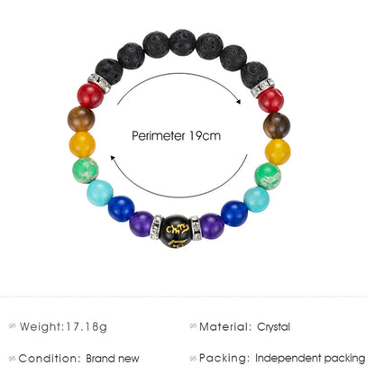 Bracelet 7 chakras avec carte de signification pour hommes et femmes