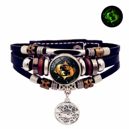 Bracelet en cuir tressé vintage pour hommes et femmes,12 constellations